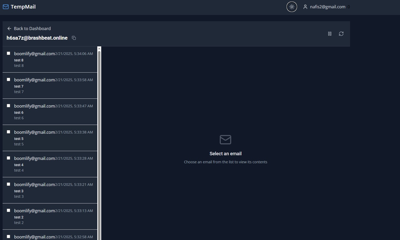 Temporary Email Inbox View